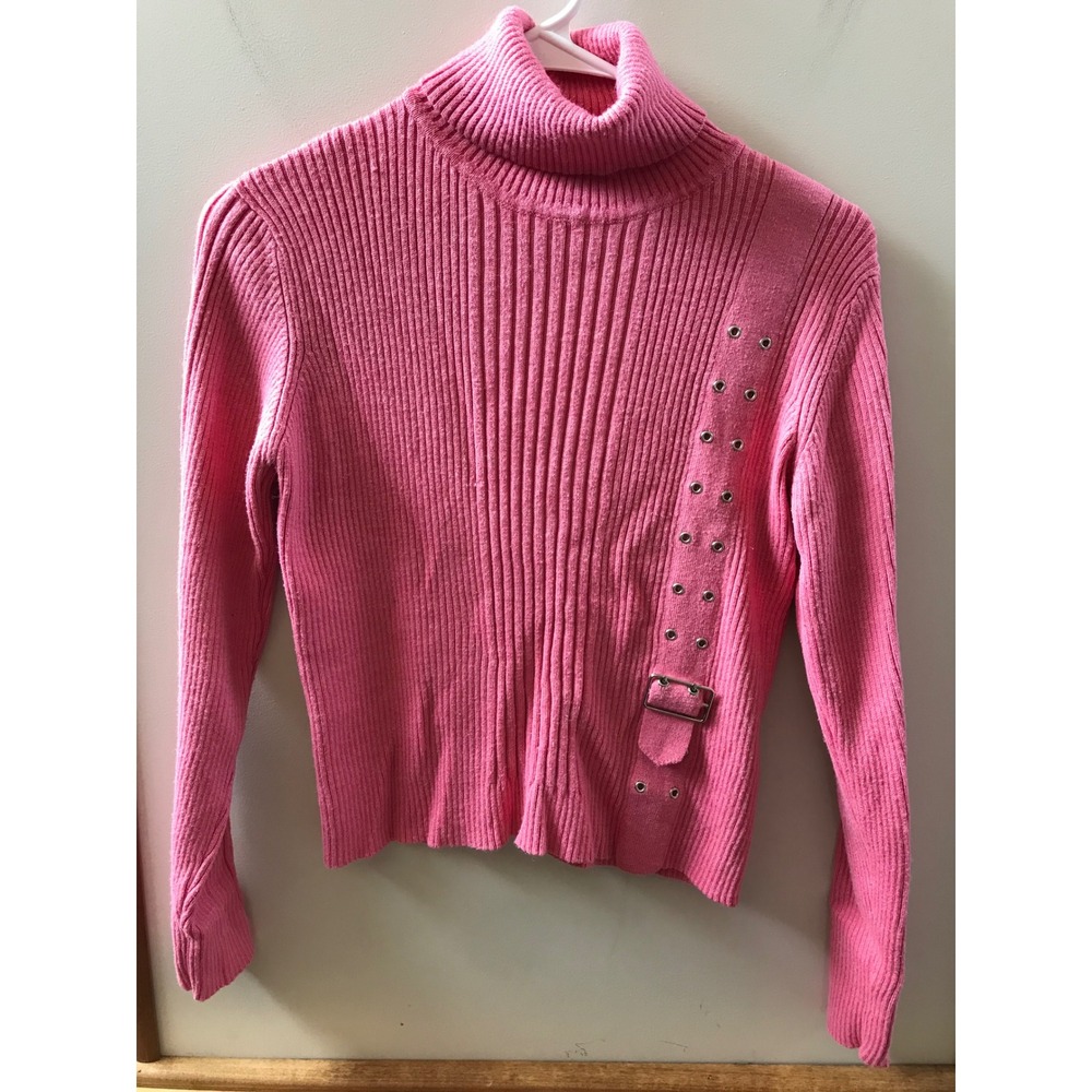 Pine Cove Turtleneck Sweater Womens Small Pink Buckle Grommet Ribbed Knit